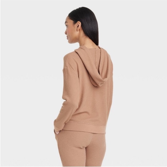 NWOT Stars Above Brown Waffle Knit Lounge Hooded Sweatshirt - Picture 2 of 11